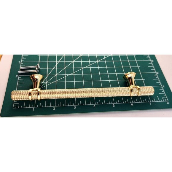 Gold Textured Knurled Drawer Pull Handle 5-Inch Hole To Hole With Mounting Screw - Picture 7 of 8